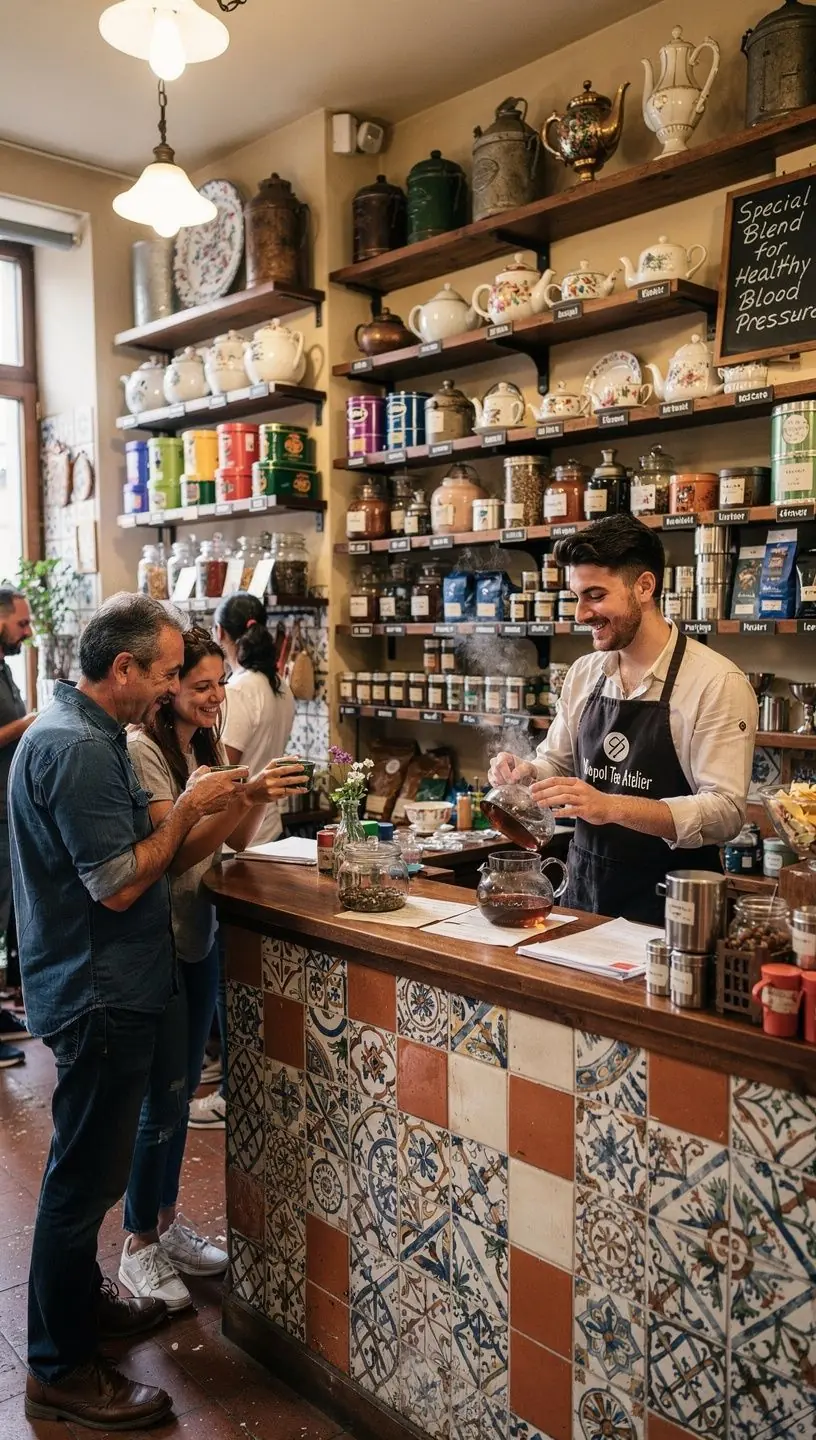 Tè servito in una tazza elegante con un libro e un ambiente rilassante.