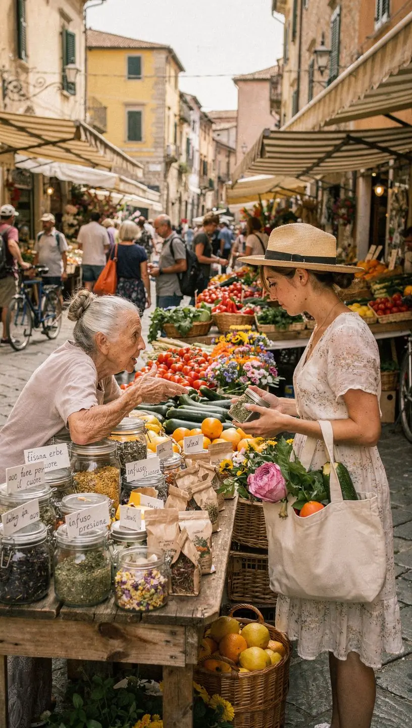 Rappresentazione di una routine di tè per la pressione sanguigna con ingredienti naturali.