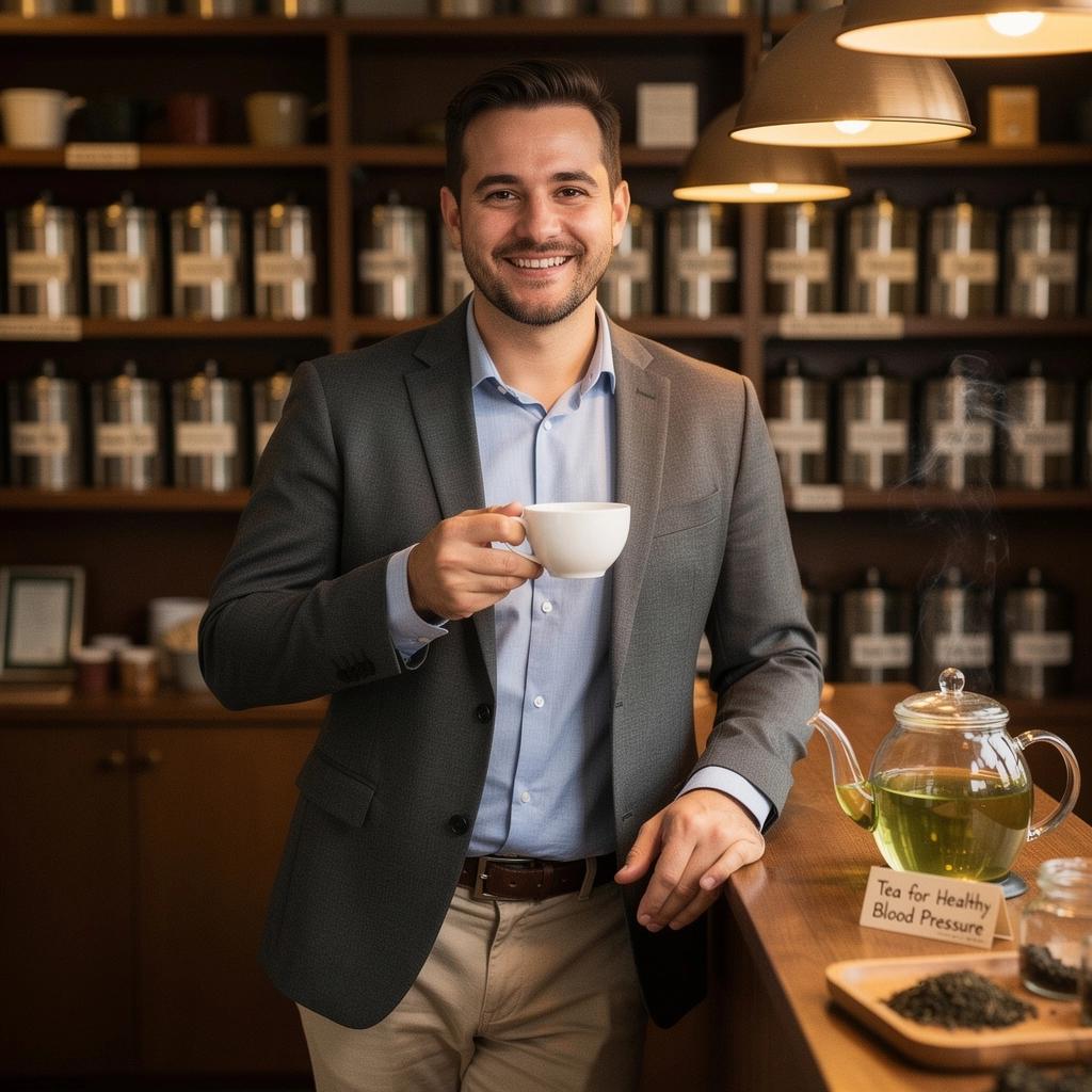 Tazza di tè verde fumante su un tavolo di legno, simbolo di relax e benessere.